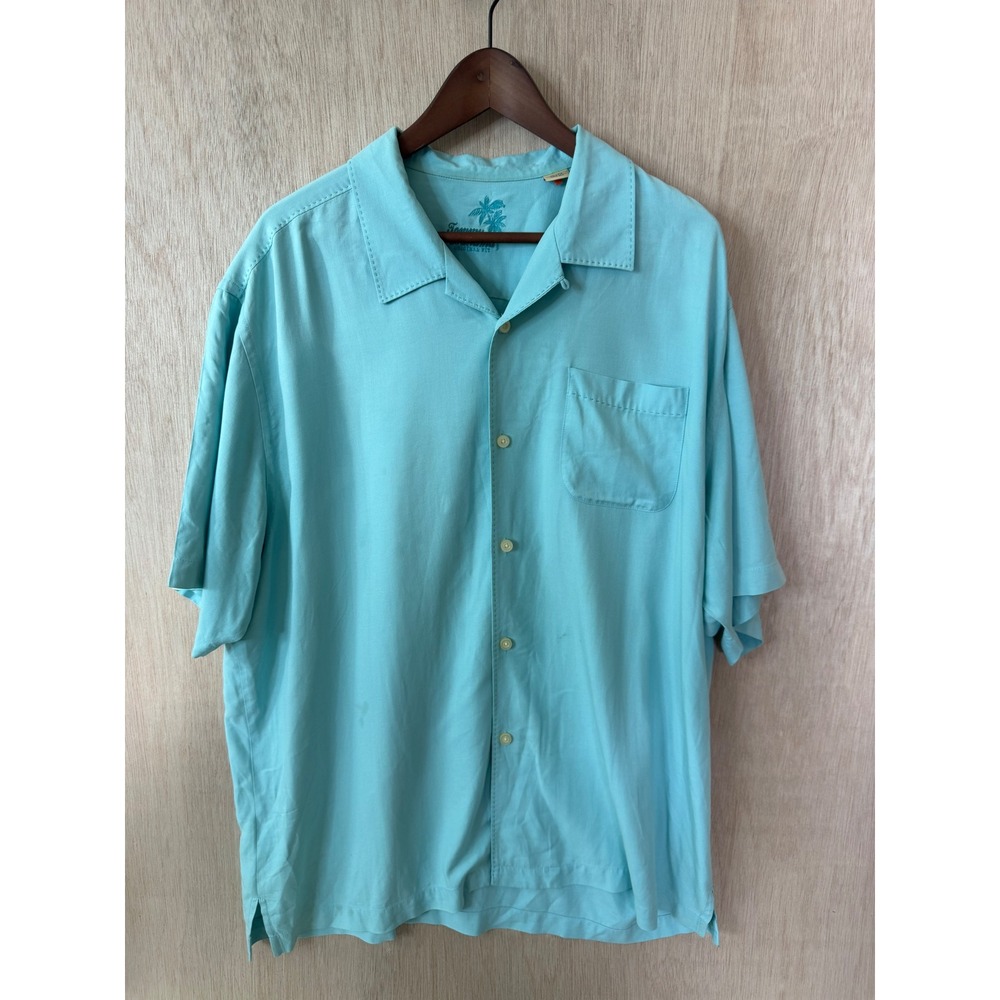 Tommy Bahama Mens Original Fit Teal Blue Short Sleeve Silk Blend Camp Shirt XL